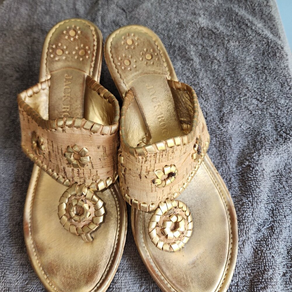 Jack Roger Cork Wedge Sandals in Gold